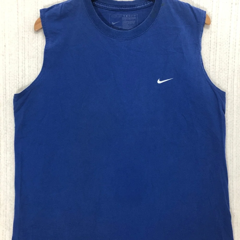 Nike Swim Mens Blue Sleeveless Graphic T-Shirt Muscle Tee Size Large Swoosh‎